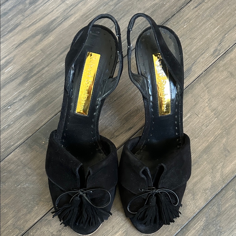 Rupert Sanderson Elegant Black Tassel Slingback Heels SZ 38